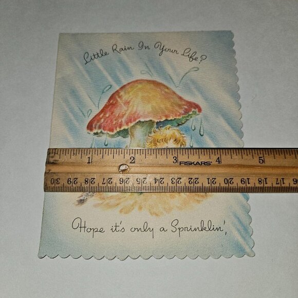 VTG Get Well Greeting Card Boy Mushroom Rain Animal Scalloped Edges Harry Doehla - Picture 2 of 7